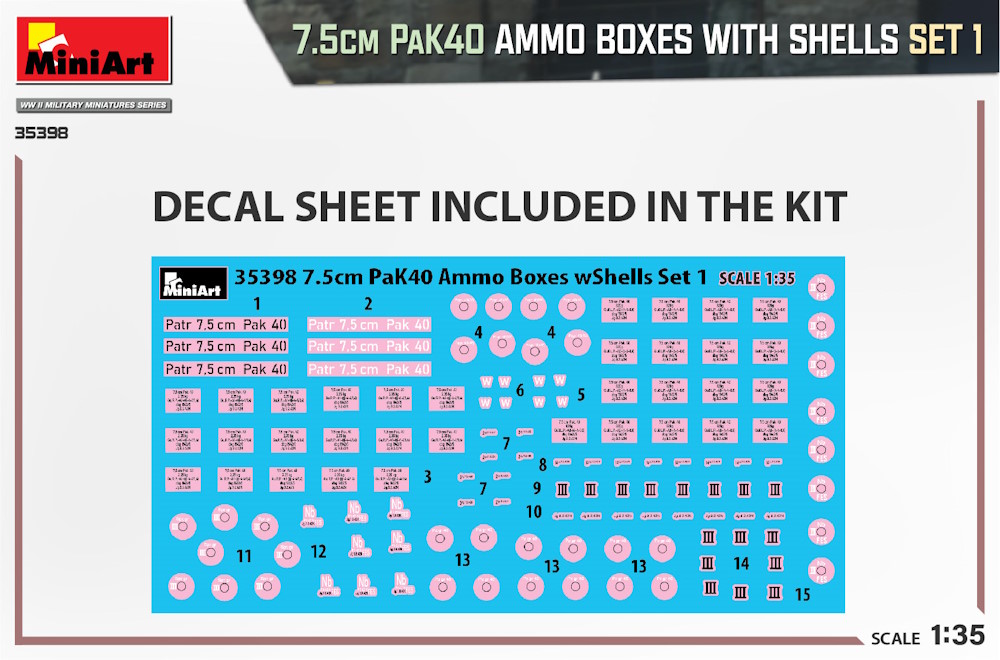 7,5 cm PAK40 Ammo Boxes With Shells Set 1 - Kisten mit Munition - MiniArt 35398