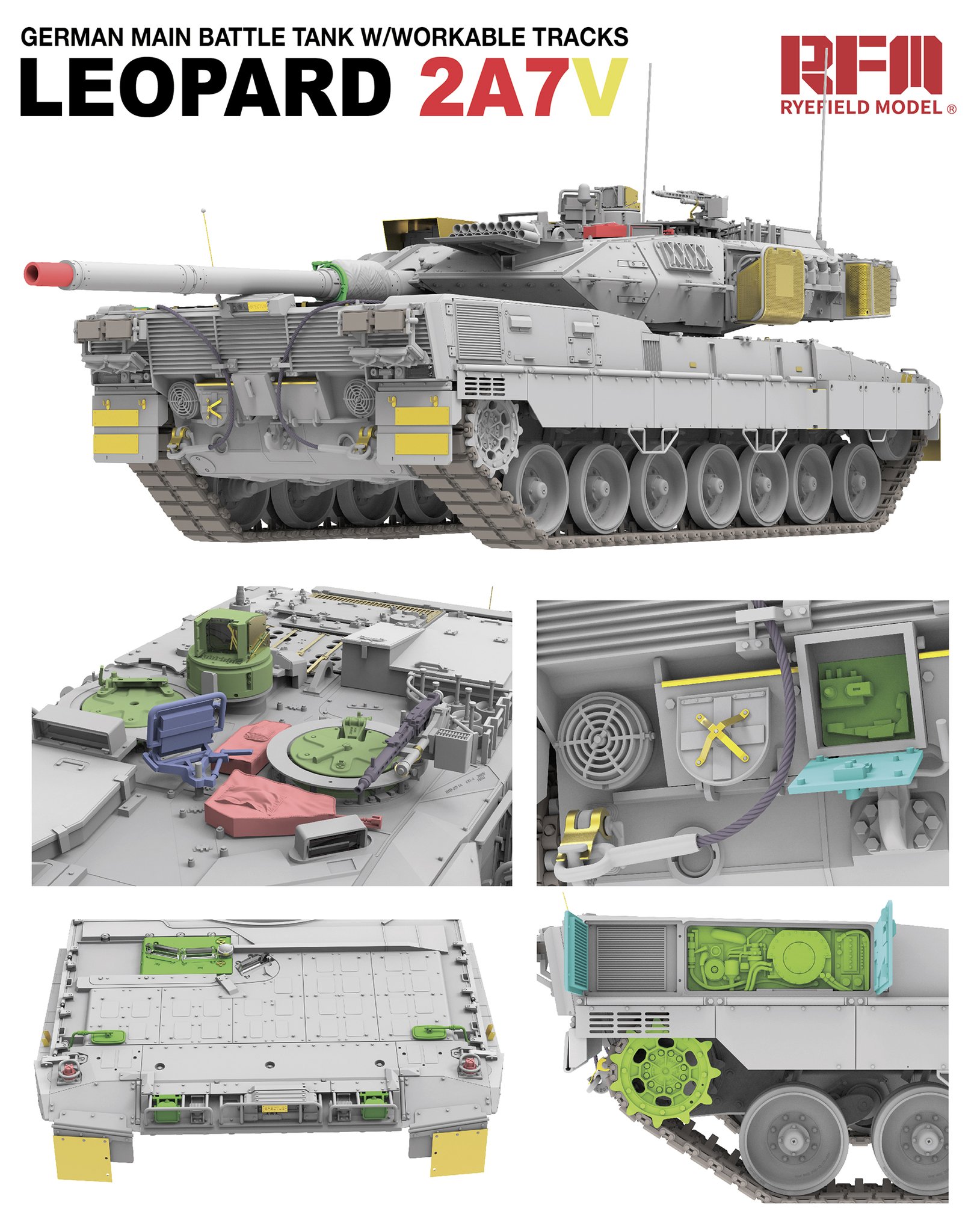 Leopard 2 A7V German Main Battle Tank w. Workable Tracks