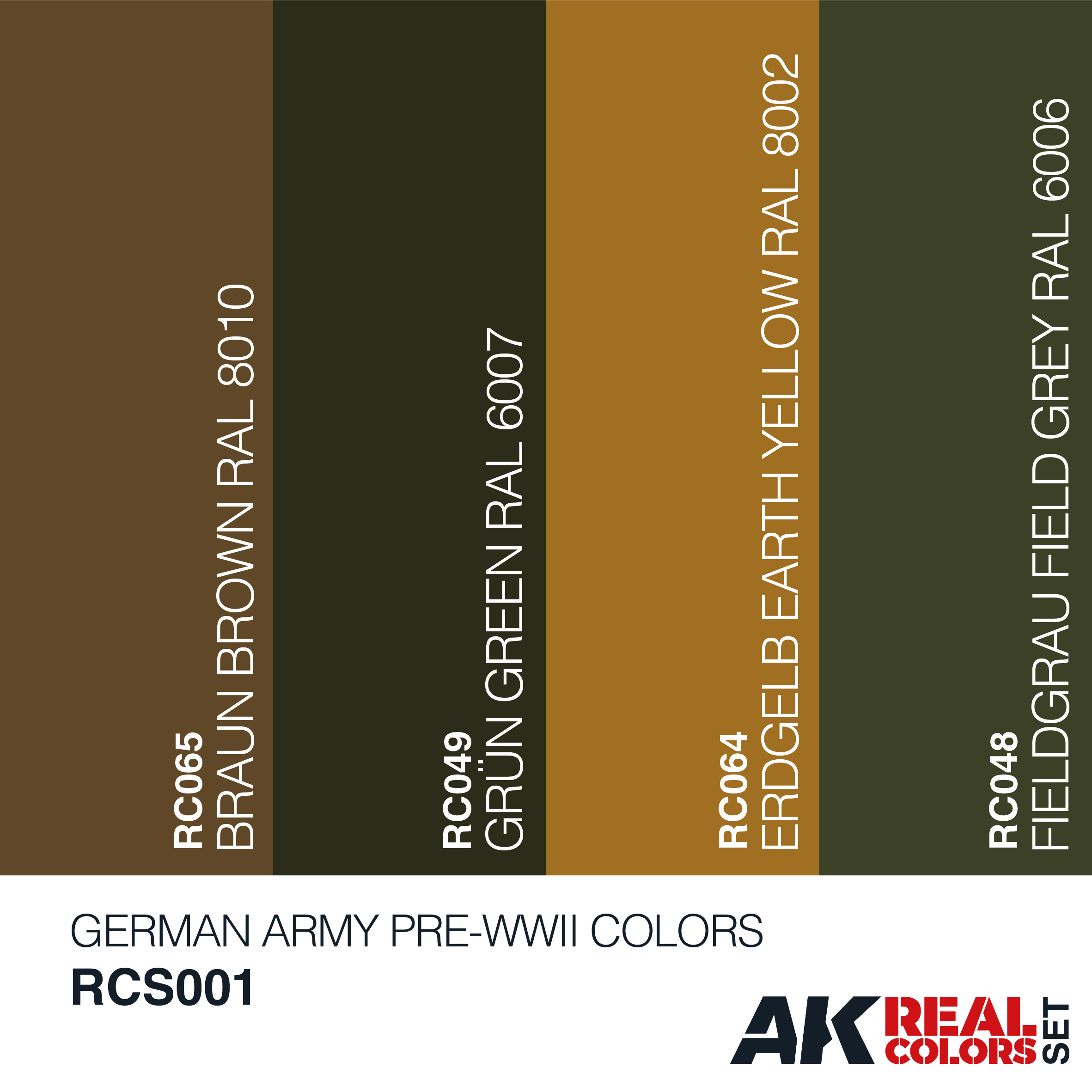German Army Pre-WWII Colors Set – RAL 6007, RAL 8002, RAL 8010, RAL 6006