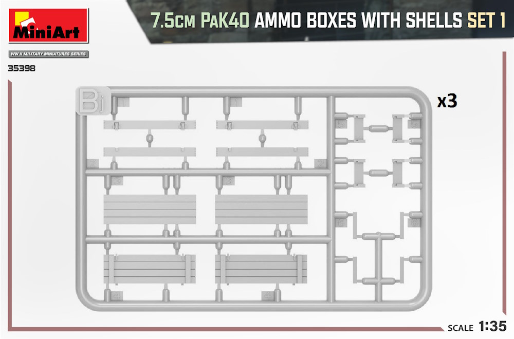 7,5 cm PAK40 Ammo Boxes With Shells Set 1 - Kisten mit Munition - MiniArt 35398