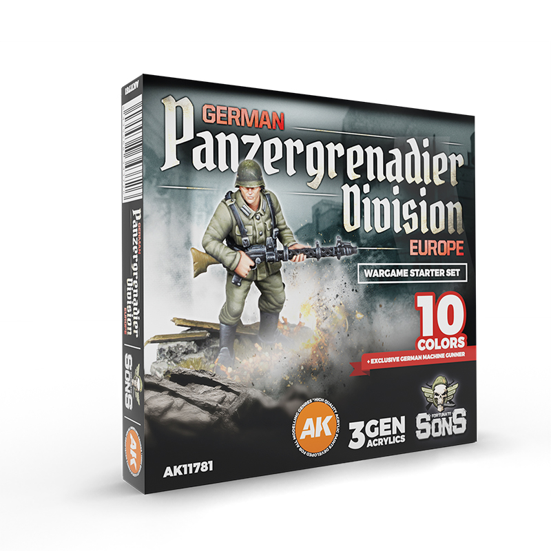 German Panzergrenadier Division, Europe – WARGAME Starter Set – 10 Colors & Exclusive Figure (German Machine Gunner)
