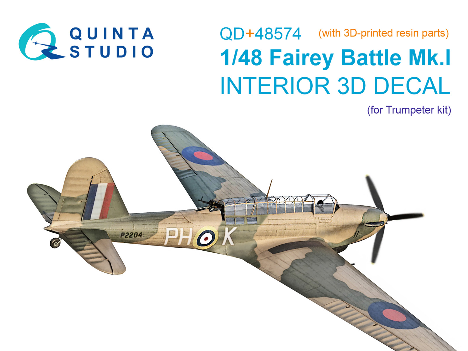 Fairey Battle Mk.I 3D-Printed & coloured Interior on decal paper (Trumpeter) (with 3D-printed resin parts)