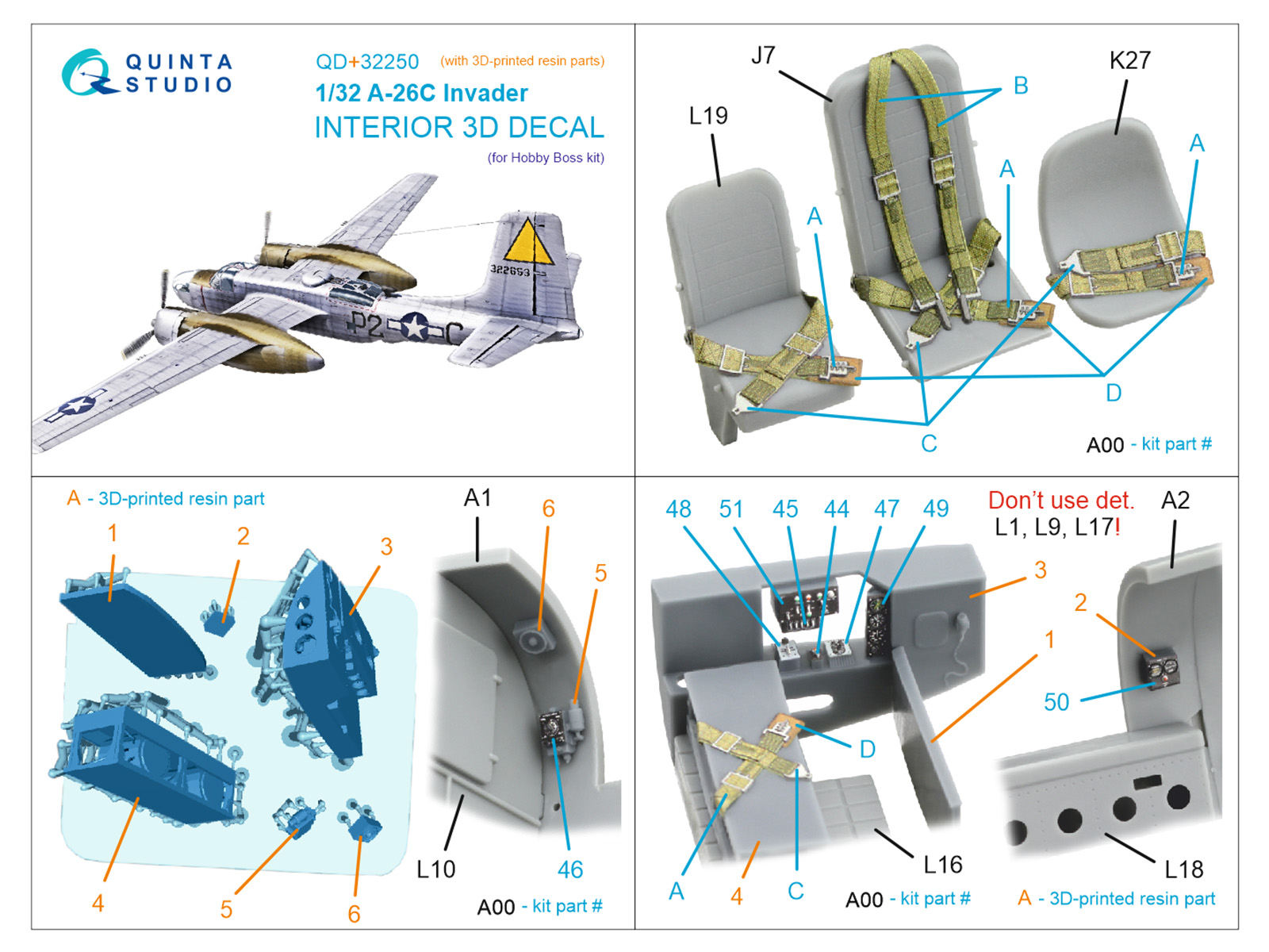 A-26C Invader 3D-Printed & coloured Interior on decal paper (Hobby Boss) (with 3D-printed resin parts)