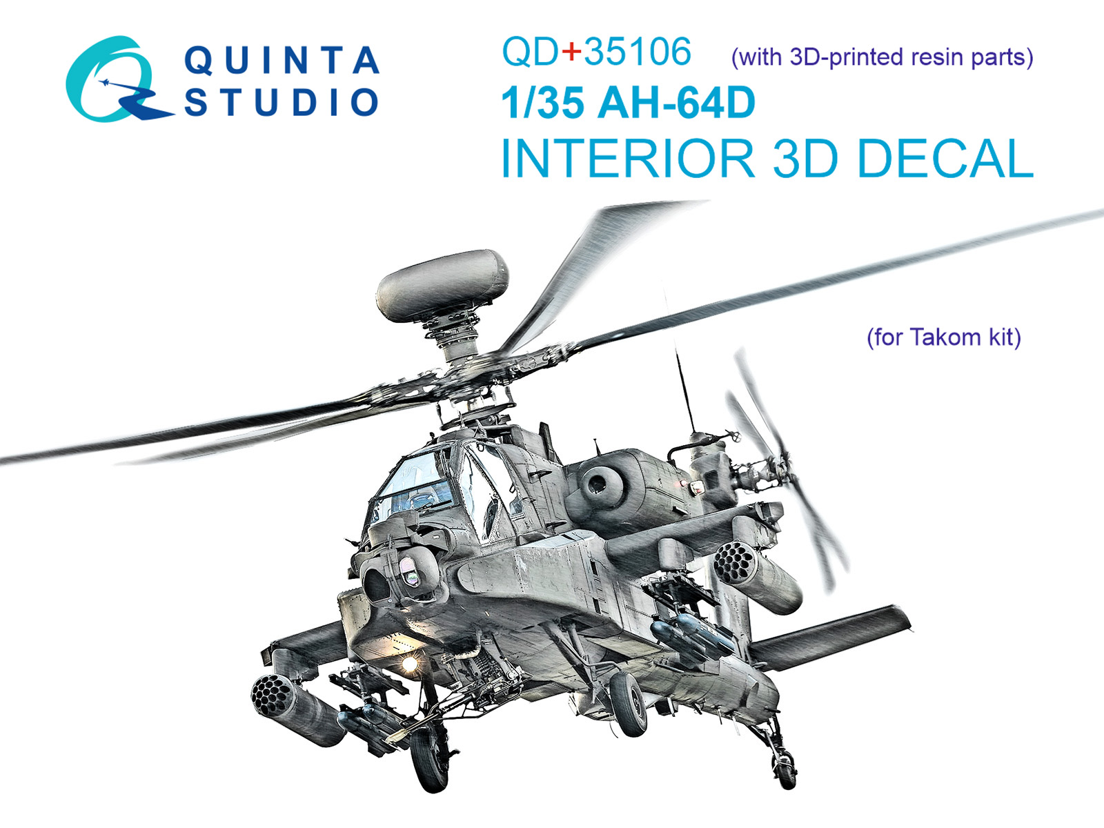AH-64D 3D-Printed & coloured Interior on decal paper (Takom) (with 3D-printed resin parts)