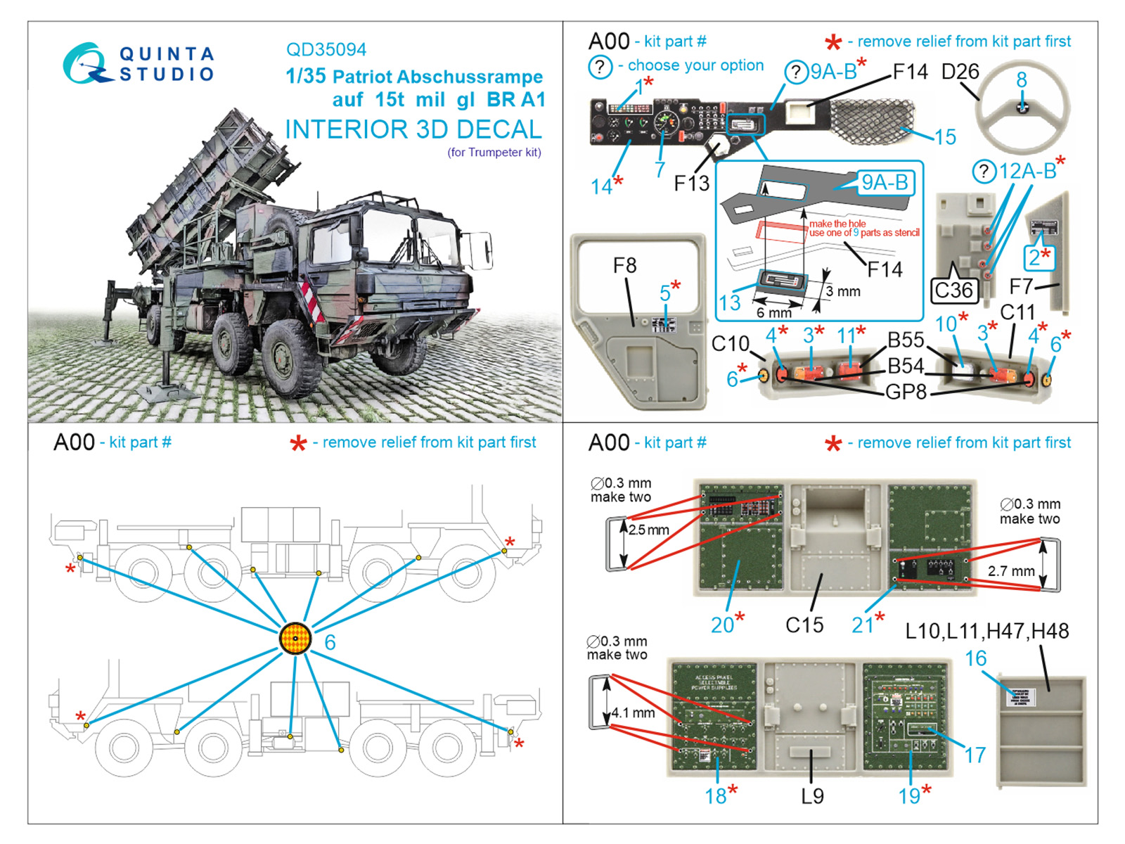 Patriot Abschussrampe auf 15t mil gl BR A1 3D-Printed & coloured Interior on decal paper (Trumpeter)